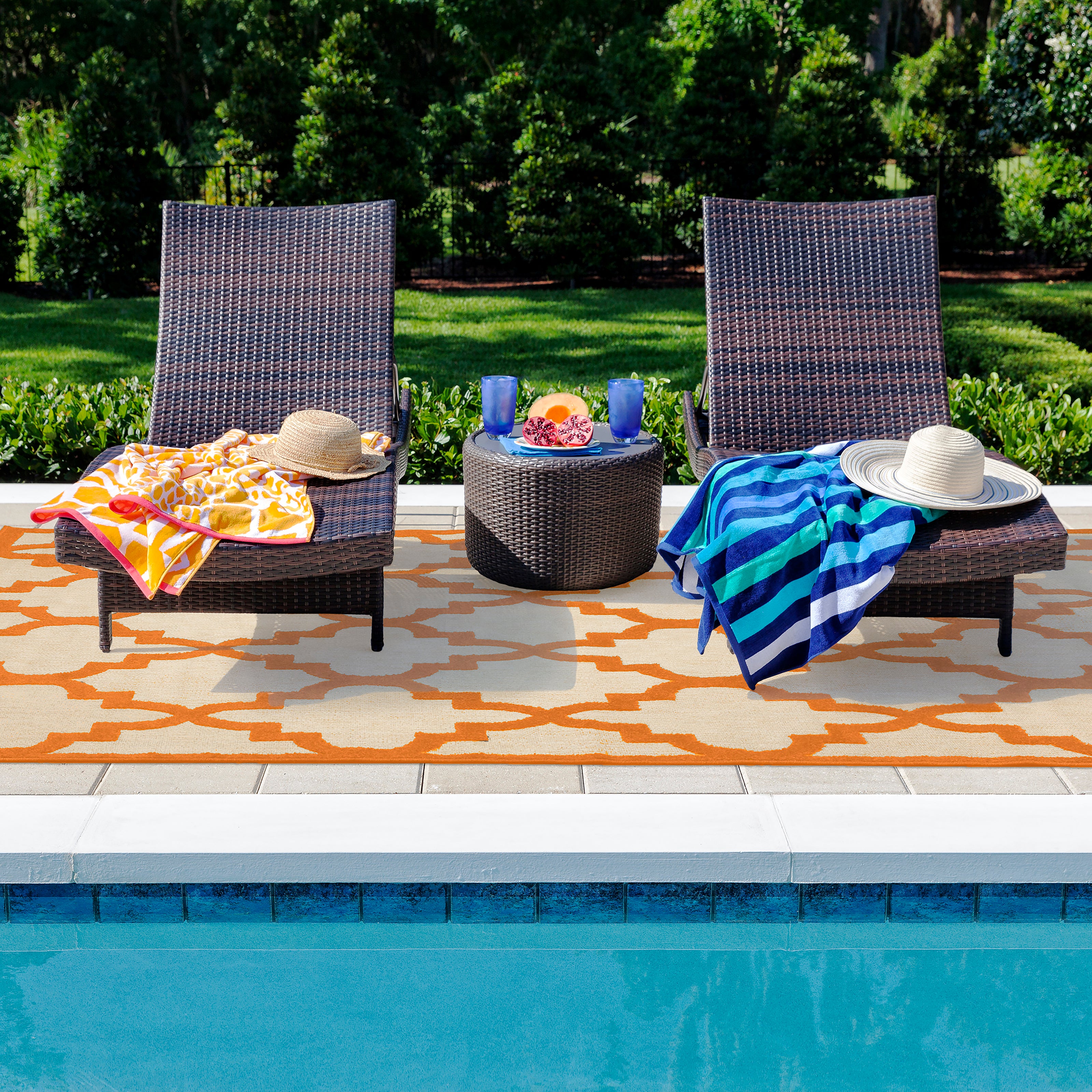 Oriental Weavers Cayman 660O9 textured indoor-outdoor rug featuring abstract pattern in sand/ orange tones