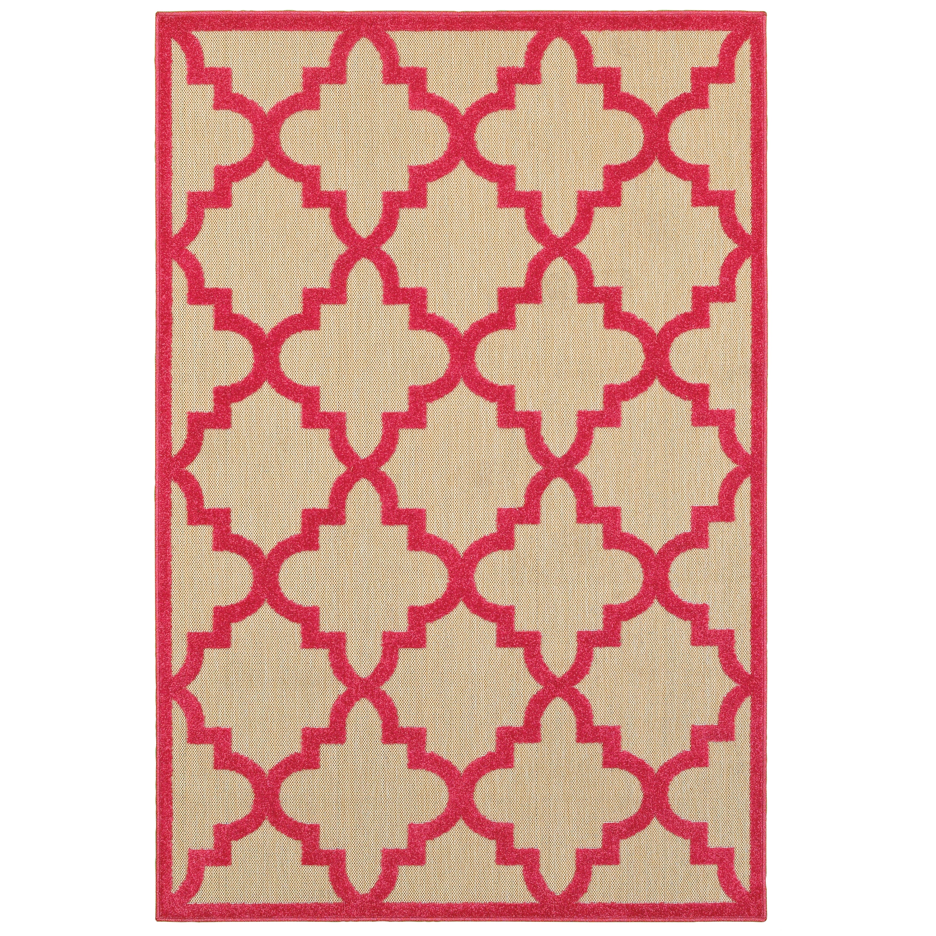 Oriental Weavers Cayman 660P9 textured indoor-outdoor rug featuring abstract pattern in sand/ pink tones