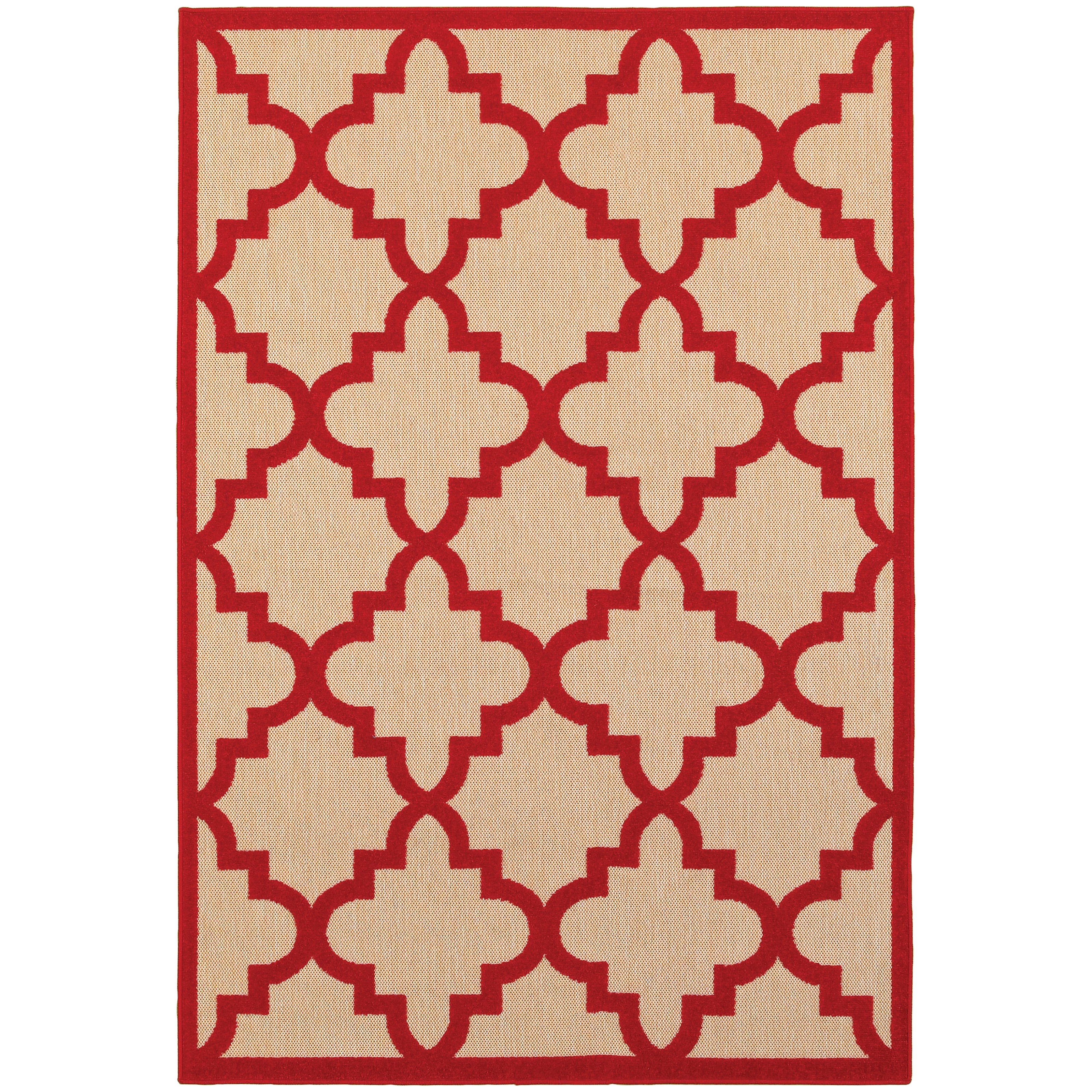 Oriental Weavers Cayman 660R9 textured indoor-outdoor rug featuring abstract pattern in sand/ red tones