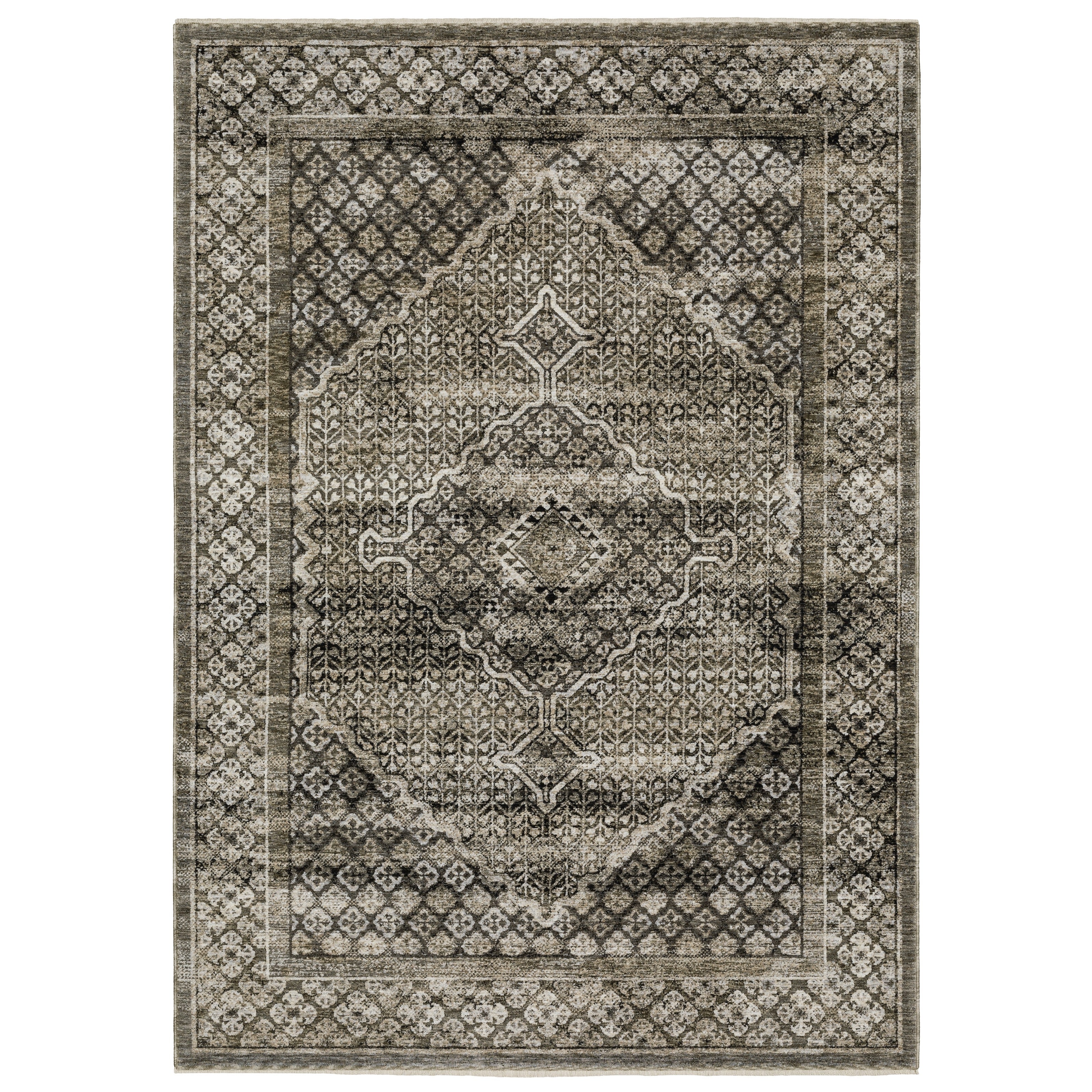 Oriental Weavers Chamberlain CH02D plush traditional rug featuring decorative pattern in grey/ beige tones