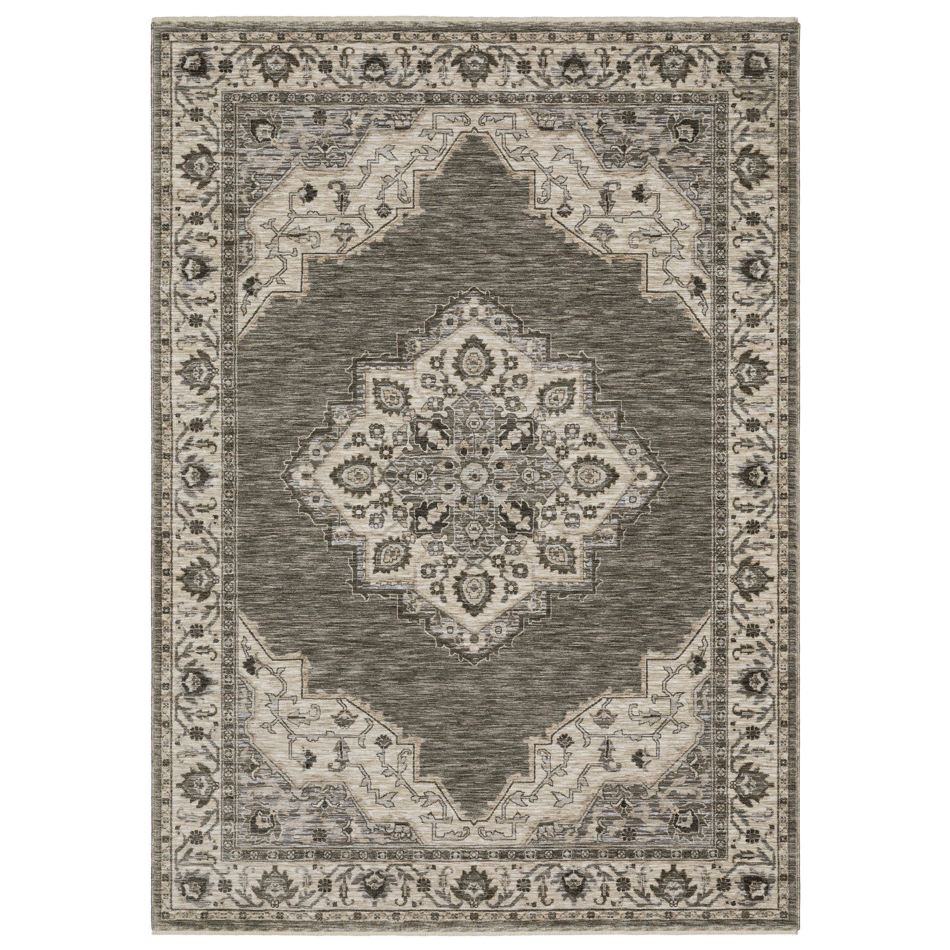 Oriental Weavers Chamberlain CH05A plush traditional rug featuring decorative pattern in grey/ beige tones