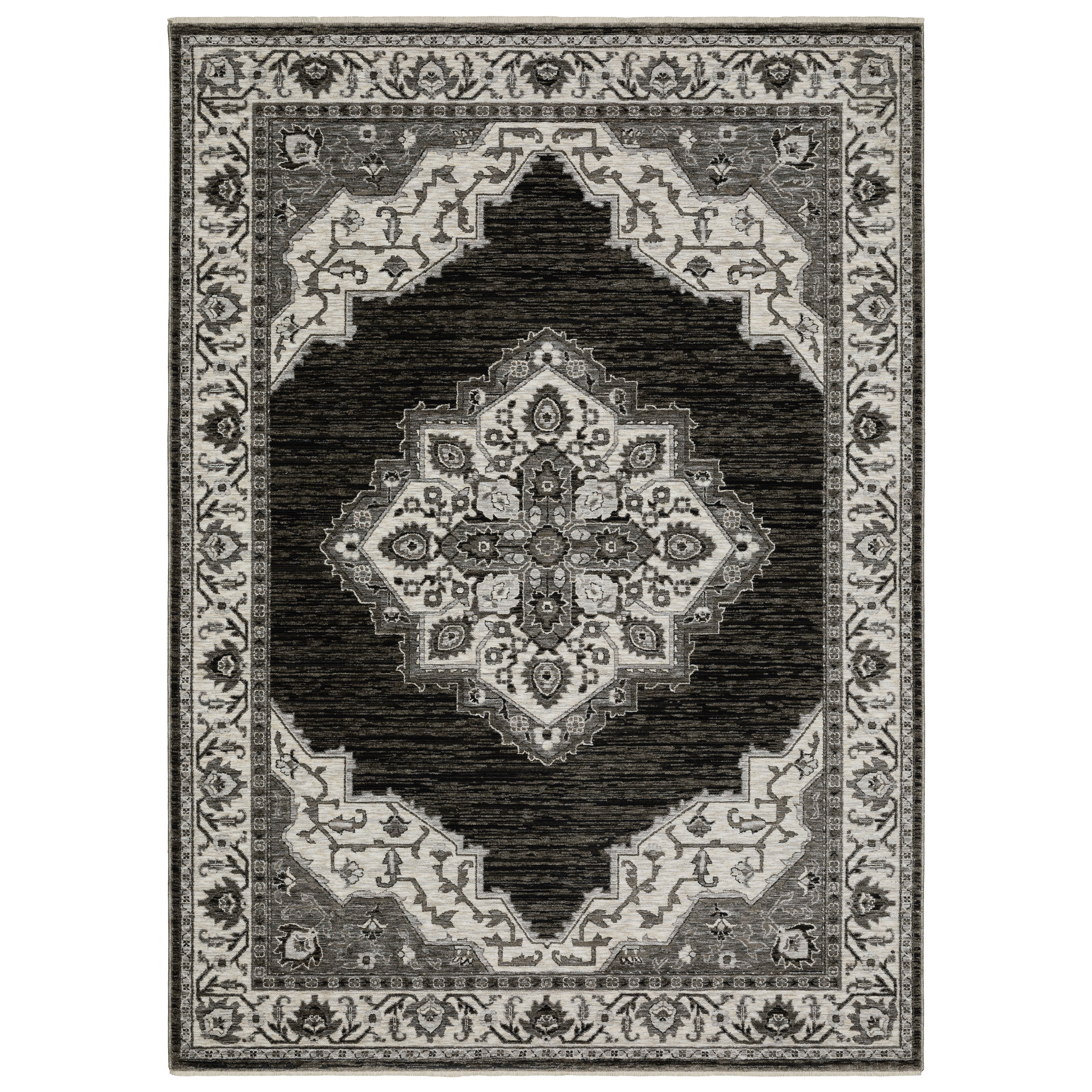Oriental Weavers Chamberlain CH05C plush traditional rug featuring decorative pattern in charcoal/ ivory tones