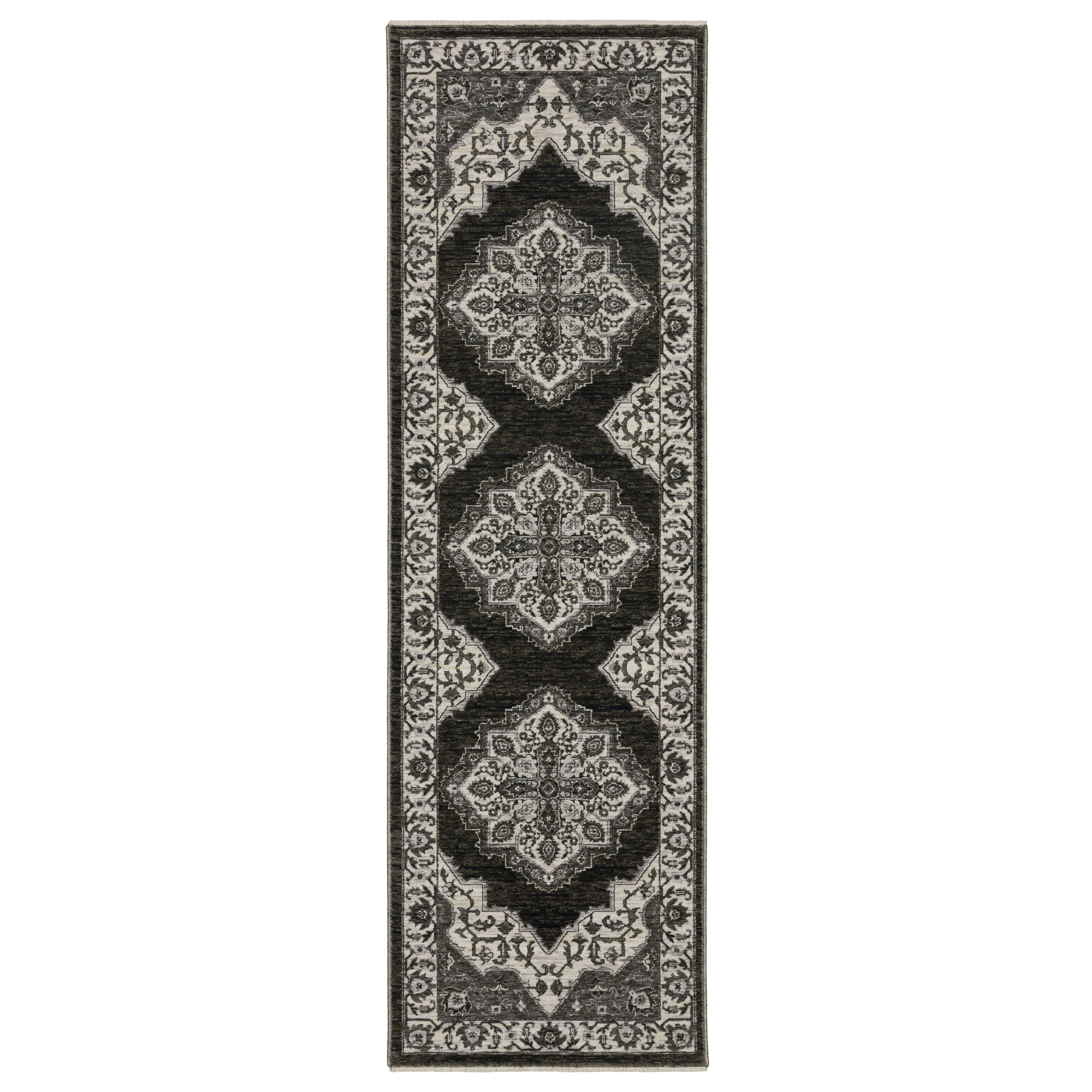 Oriental Weavers Chamberlain CH05C plush traditional rug featuring decorative pattern in charcoal/ ivory tones