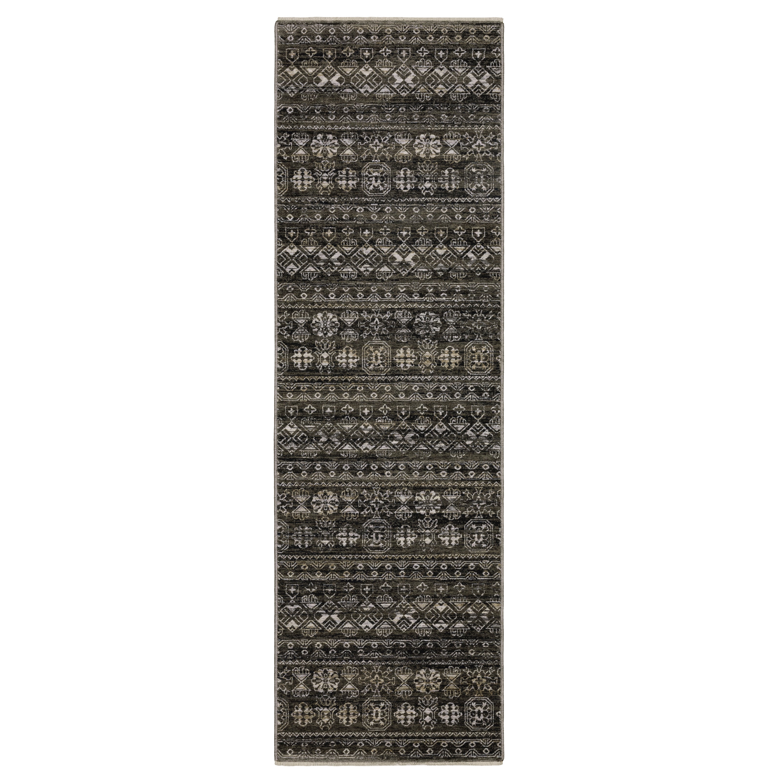 Oriental Weavers Chamberlain CH07C plush traditional rug featuring decorative pattern in black/ grey tones