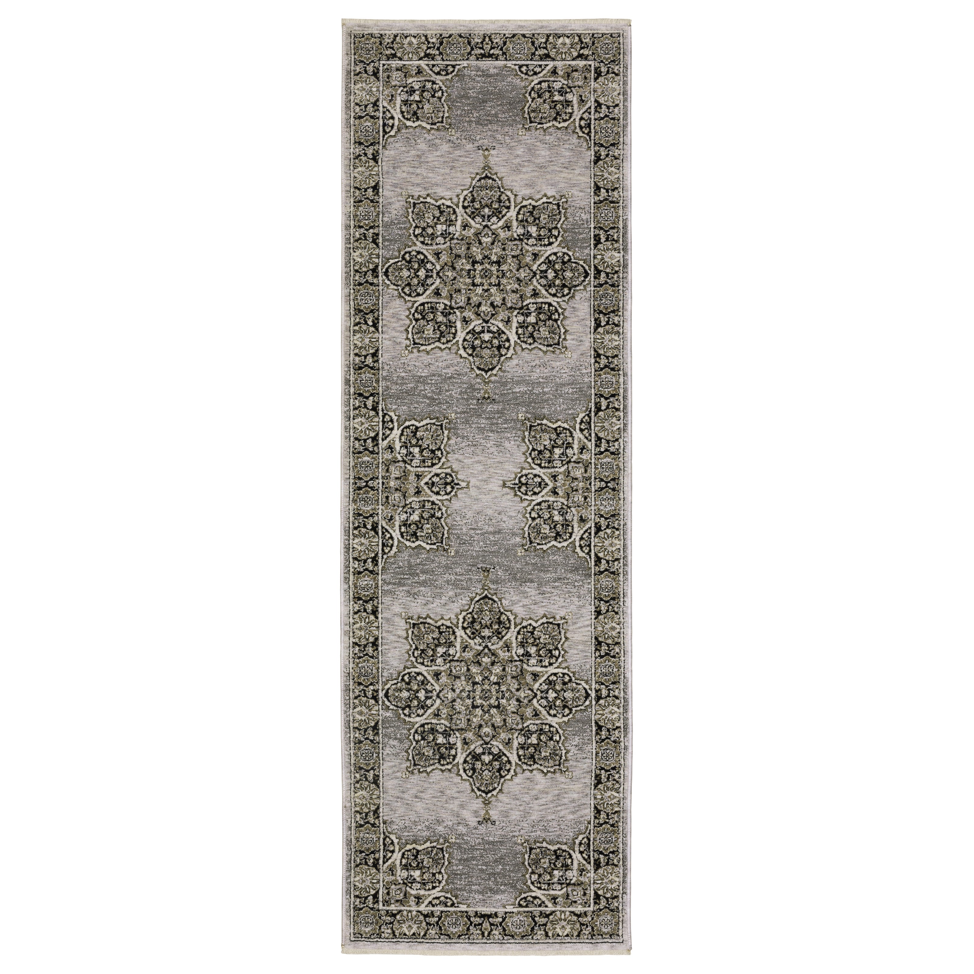 Oriental Weavers Chamberlain CH11L plush traditional rug featuring decorative pattern in grey/ black tones
