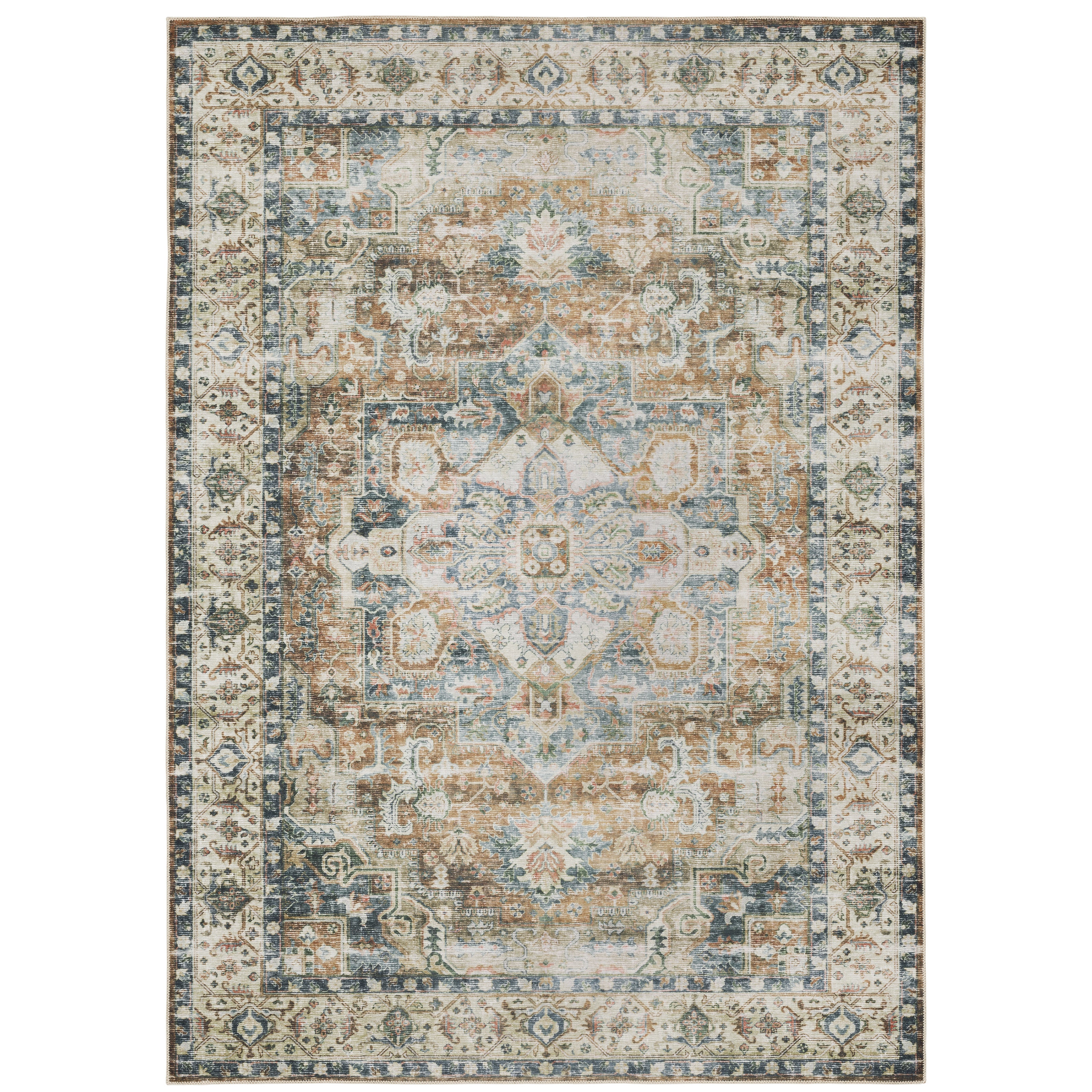 Oriental Weavers Charleston CHA02 traditional rug featuring decorative pattern in blue/ gold tones