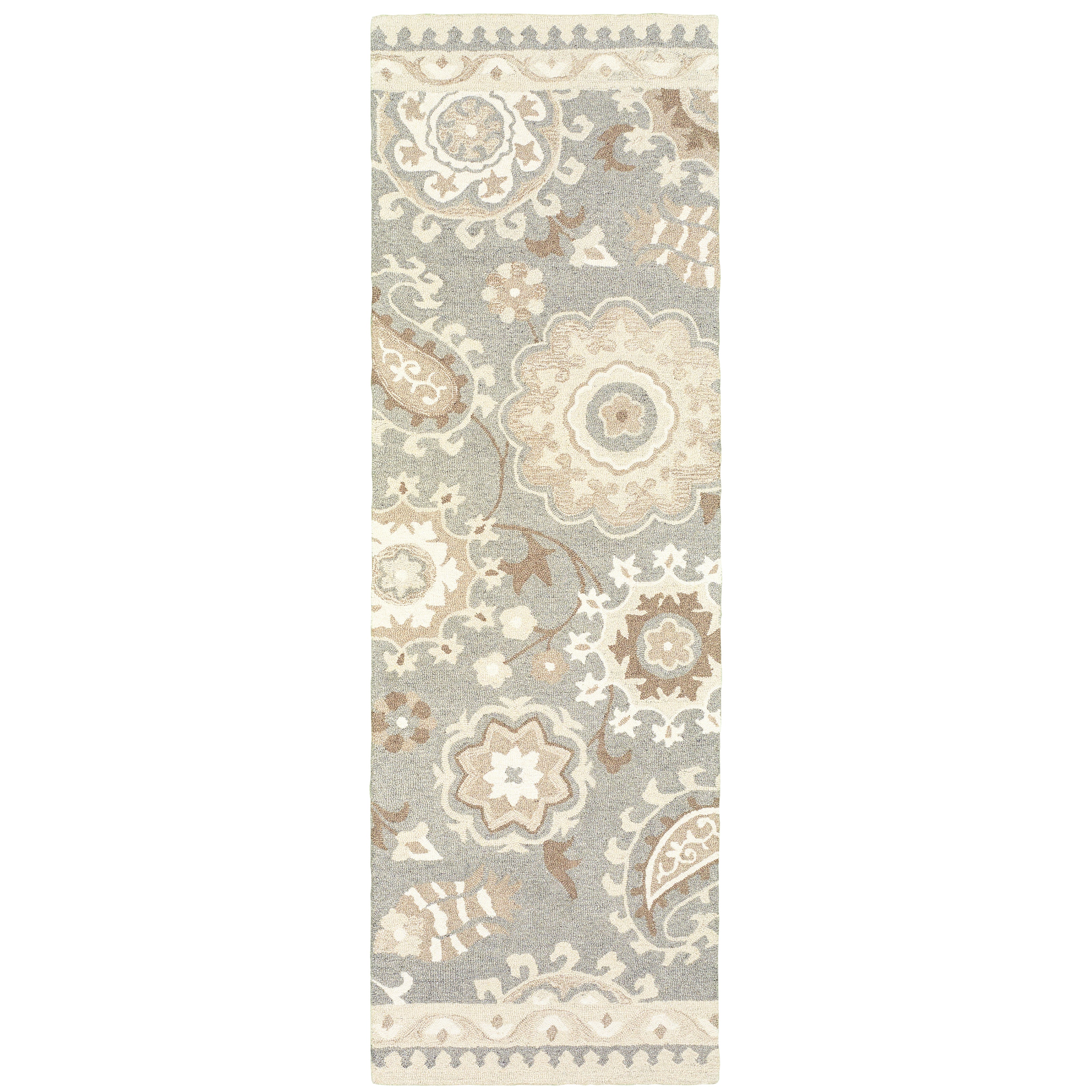 Oriental Weavers Craft 93003 soft traditional rug featuring decorative pattern in grey/ sand tones