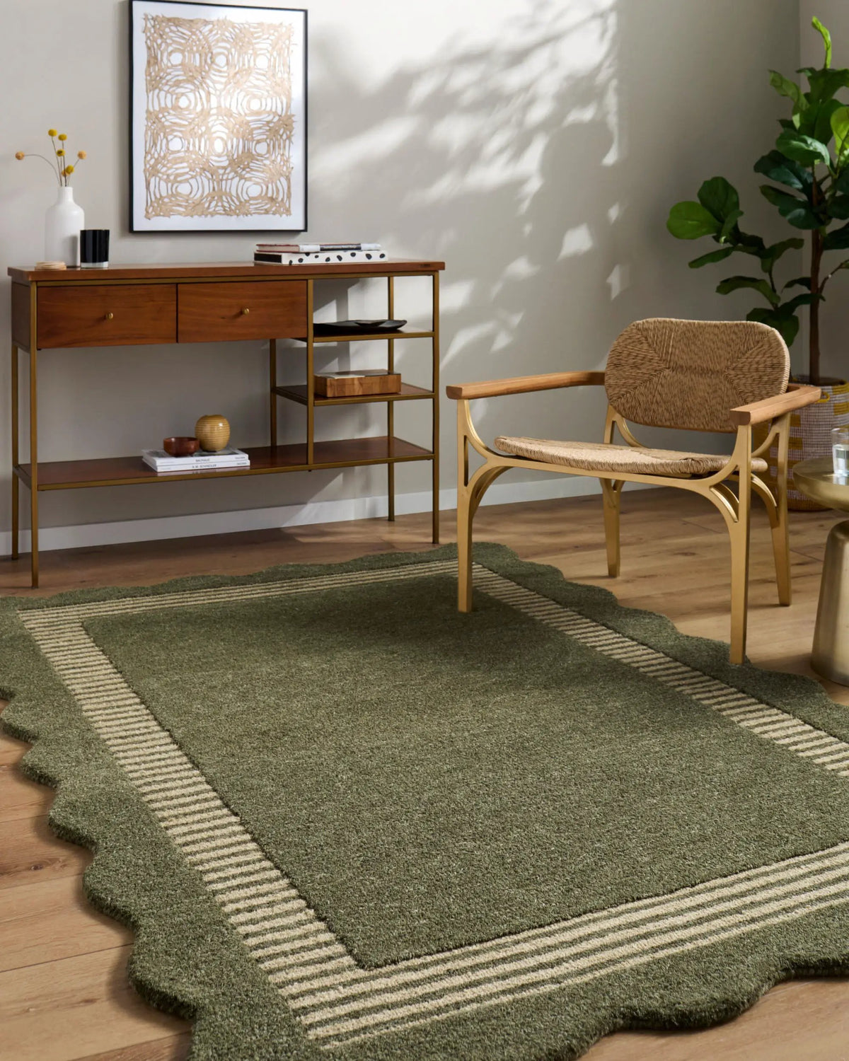 LIVABLISS Scalloped SCP-2308 Olive-Green Area Rug