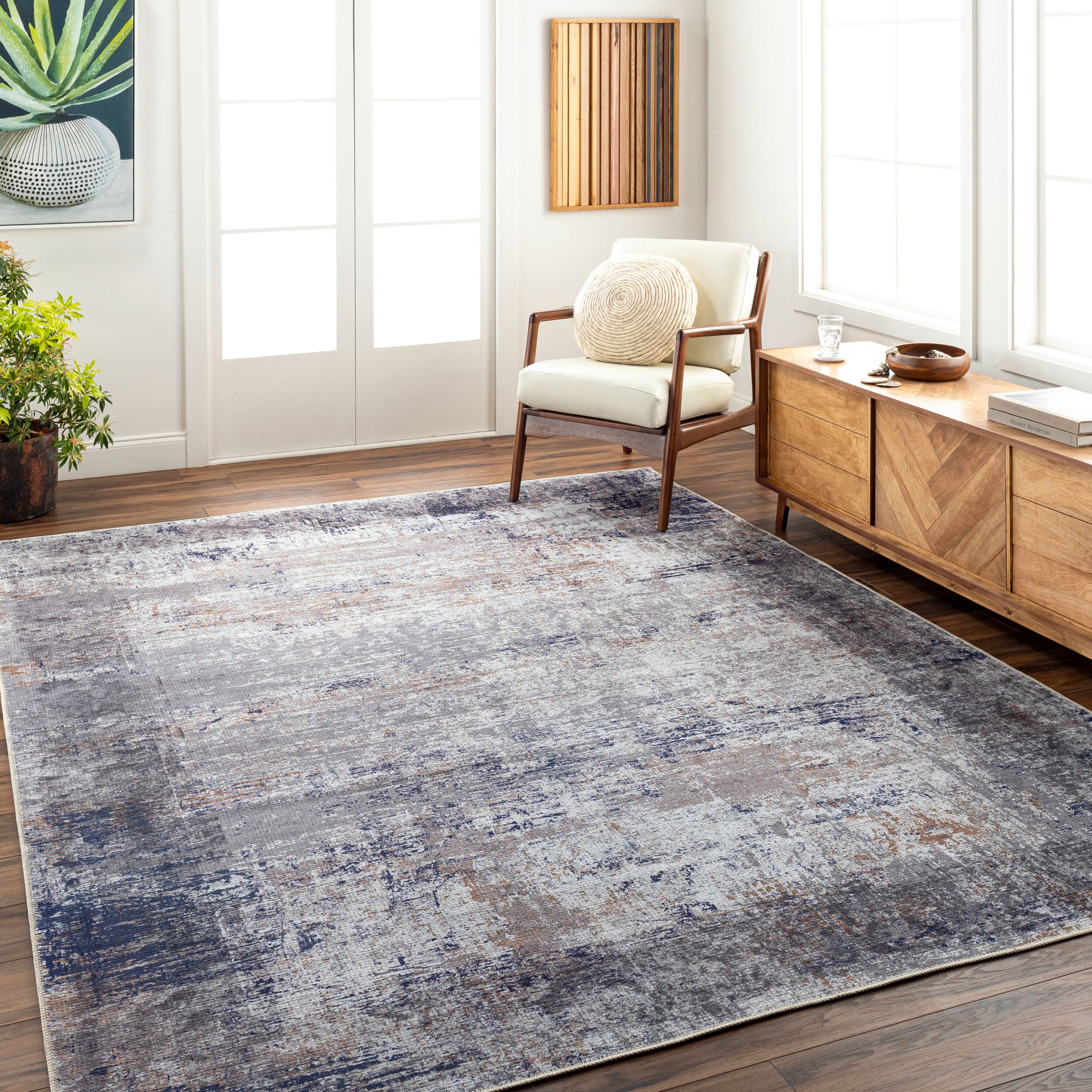 Surya Tahmis THI-2708 Dark Blue Machine Washable Area Rug by LIVABLISS