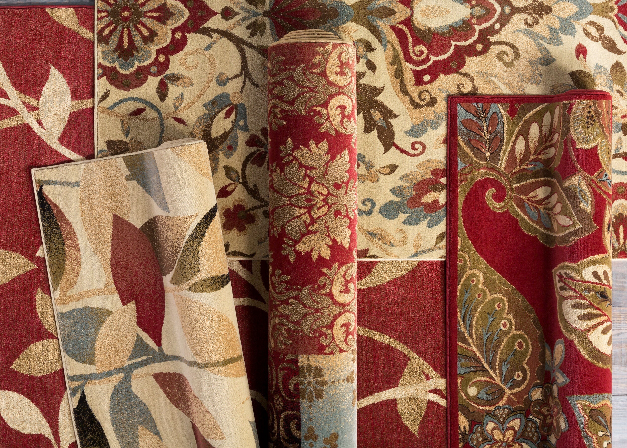 Elegant multiple red area rugs from Livabliss Riley collection