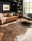 Modern Loloi Bryce cowhide rug featuring metallic accents and neutral tones, power-loomed for durability in high-traffic areas and contemporary home décor.