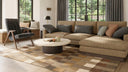 Momeni Fletcher Collection wool rug with Bauhaus-inspired checkerboard grid pattern in earthy tones