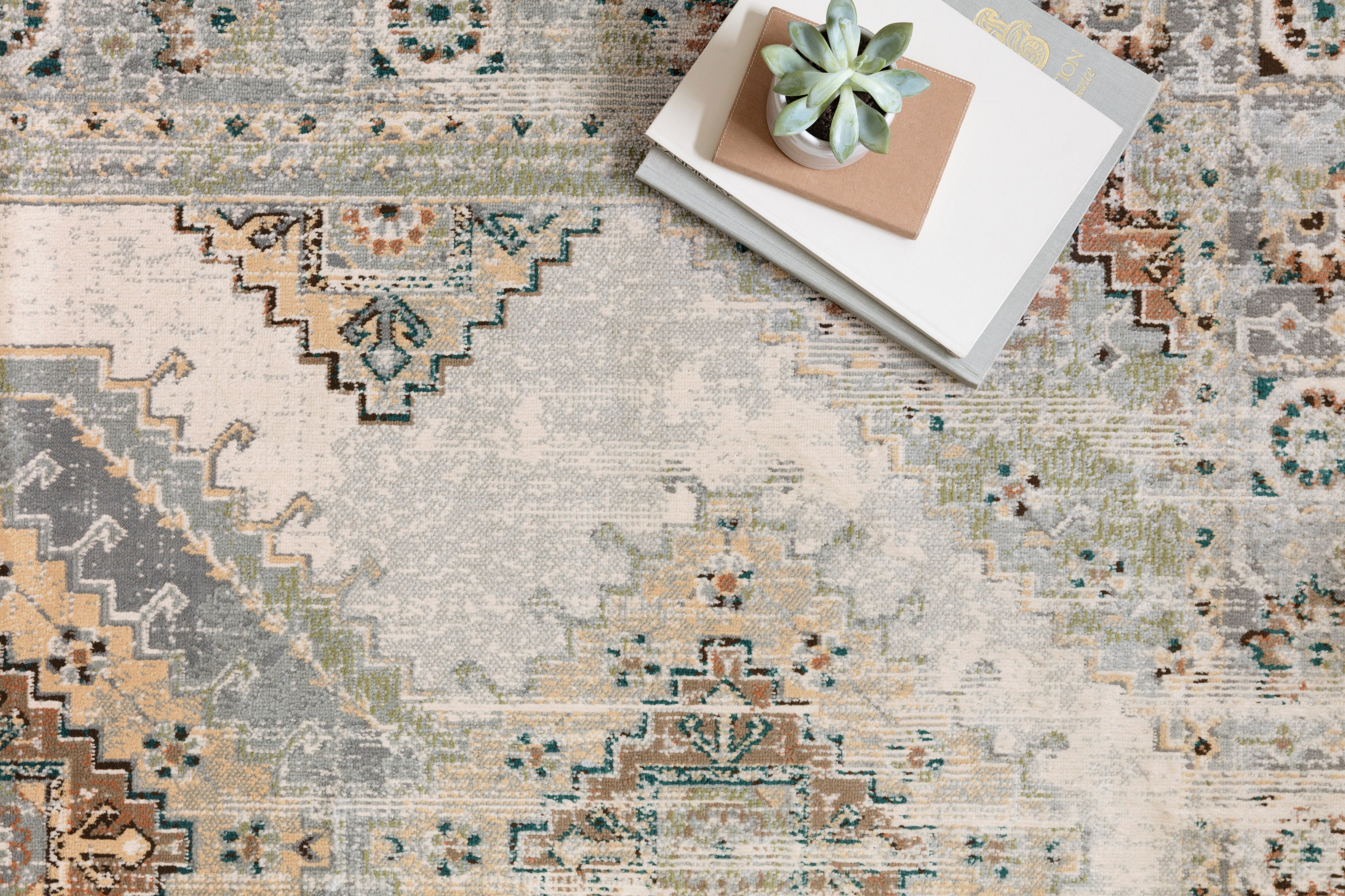 Loloi Isadora Collection rug featuring antique-inspired patterns and a modern color palette, power-loomed in Egypt.