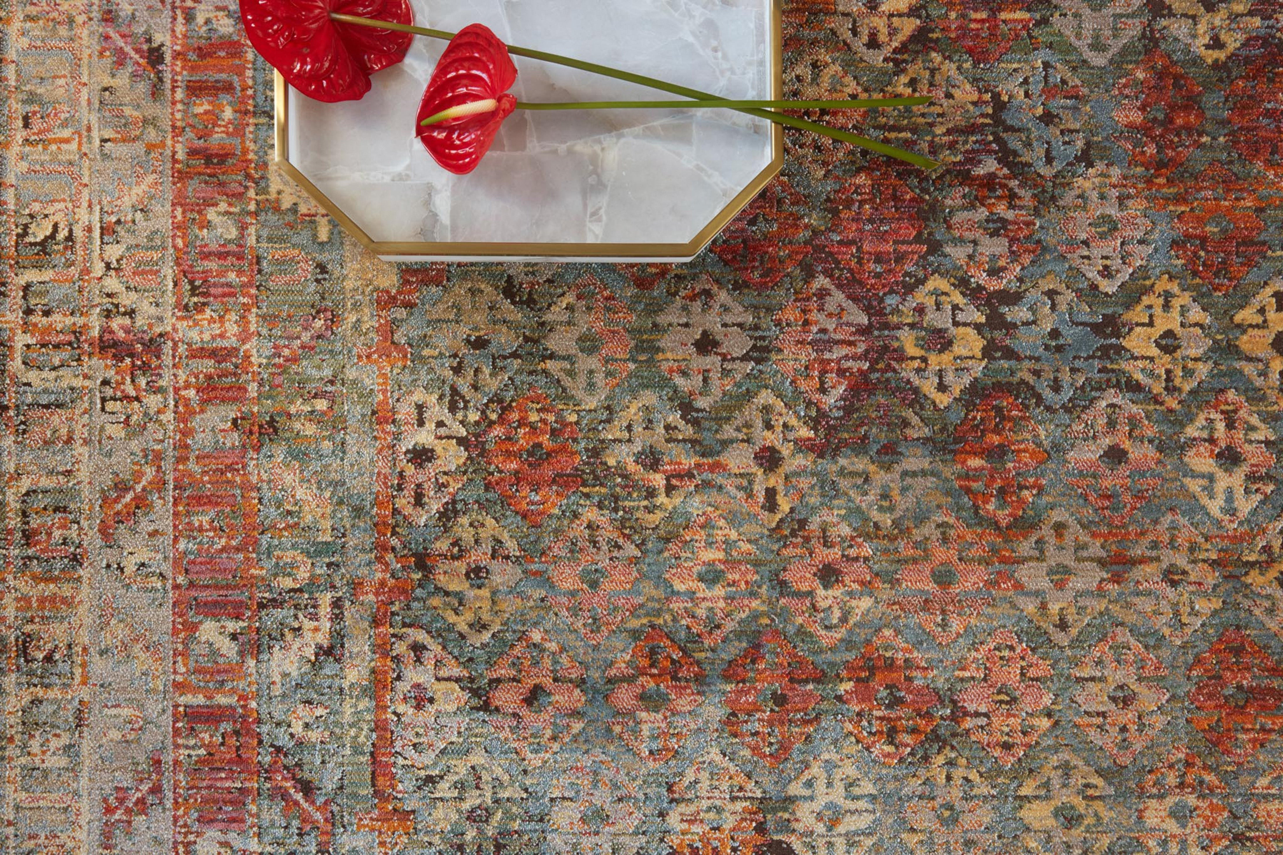 Loloi Javari Collection rug featuring bold, distressed patterns in vibrant colors, power-loomed for durability and minimal shedding