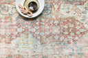 Loloi Loren Collection rug featuring a vintage hand-knotted look, intricate printed design replicating individual knots, and a soft, elegant polyester texture crafted in Turkey.