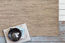 Hand-woven Oakwood Collection area rug with an intricate speckled wool texture, crafted by artisans from a soft, durable blend of wool, cotton, rayon, polyester, and acrylic.