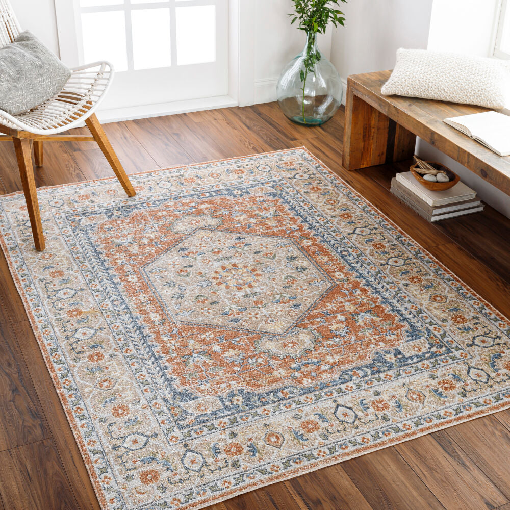 Stylish, machine-washable Livabliss Lillian collection area rug in a vibrant design, perfect for high-traffic areas.