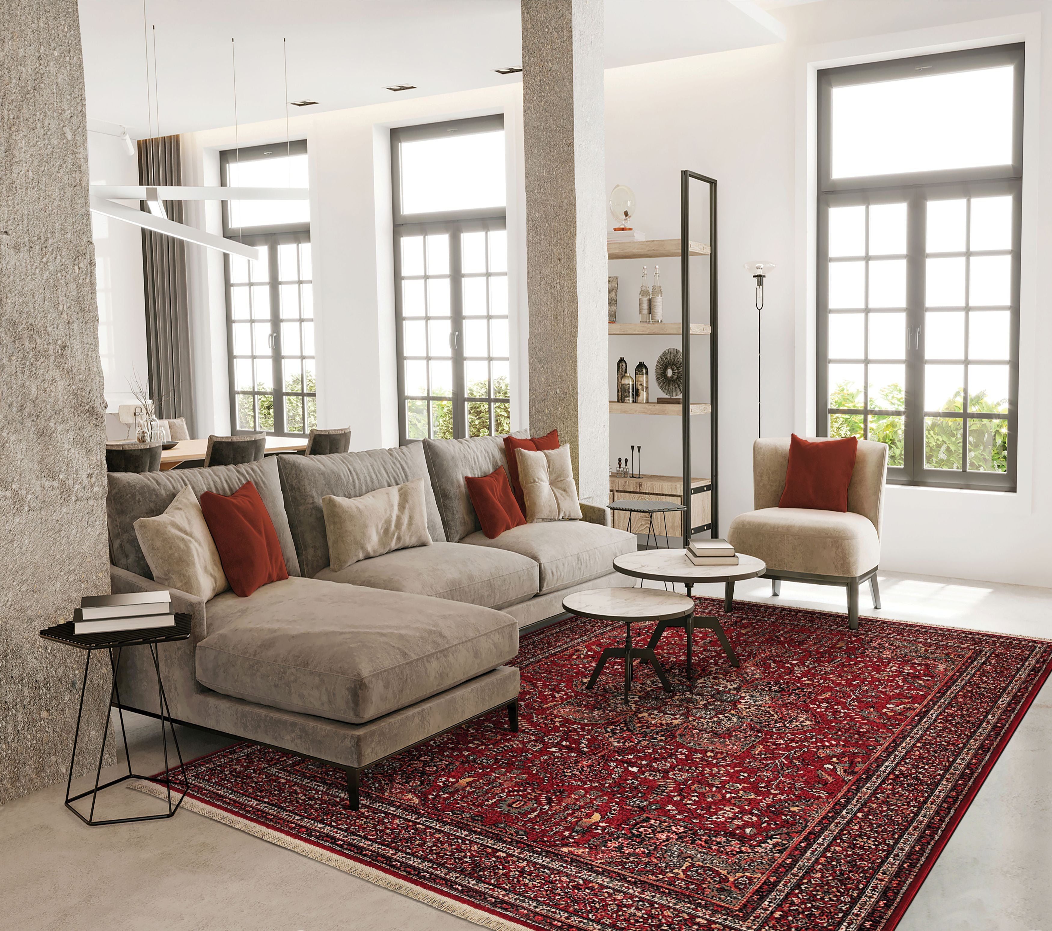 Couristan Kashimar All Over Center Medallion 0612-3337 Antique Red Area Rug