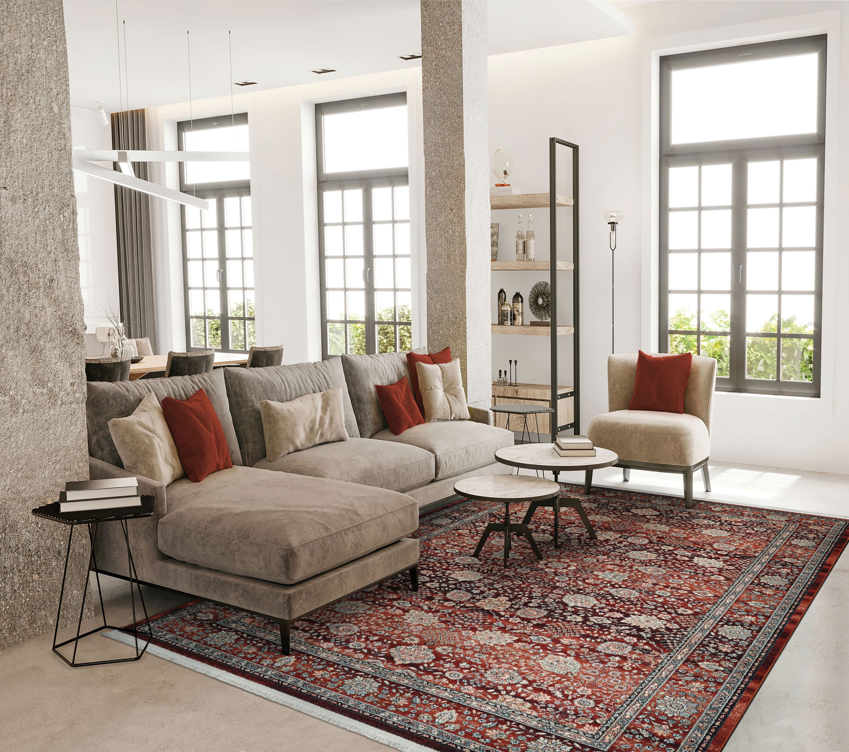 Couristan Kashimar Floral Vase 0614-4165 Rust Area Rug