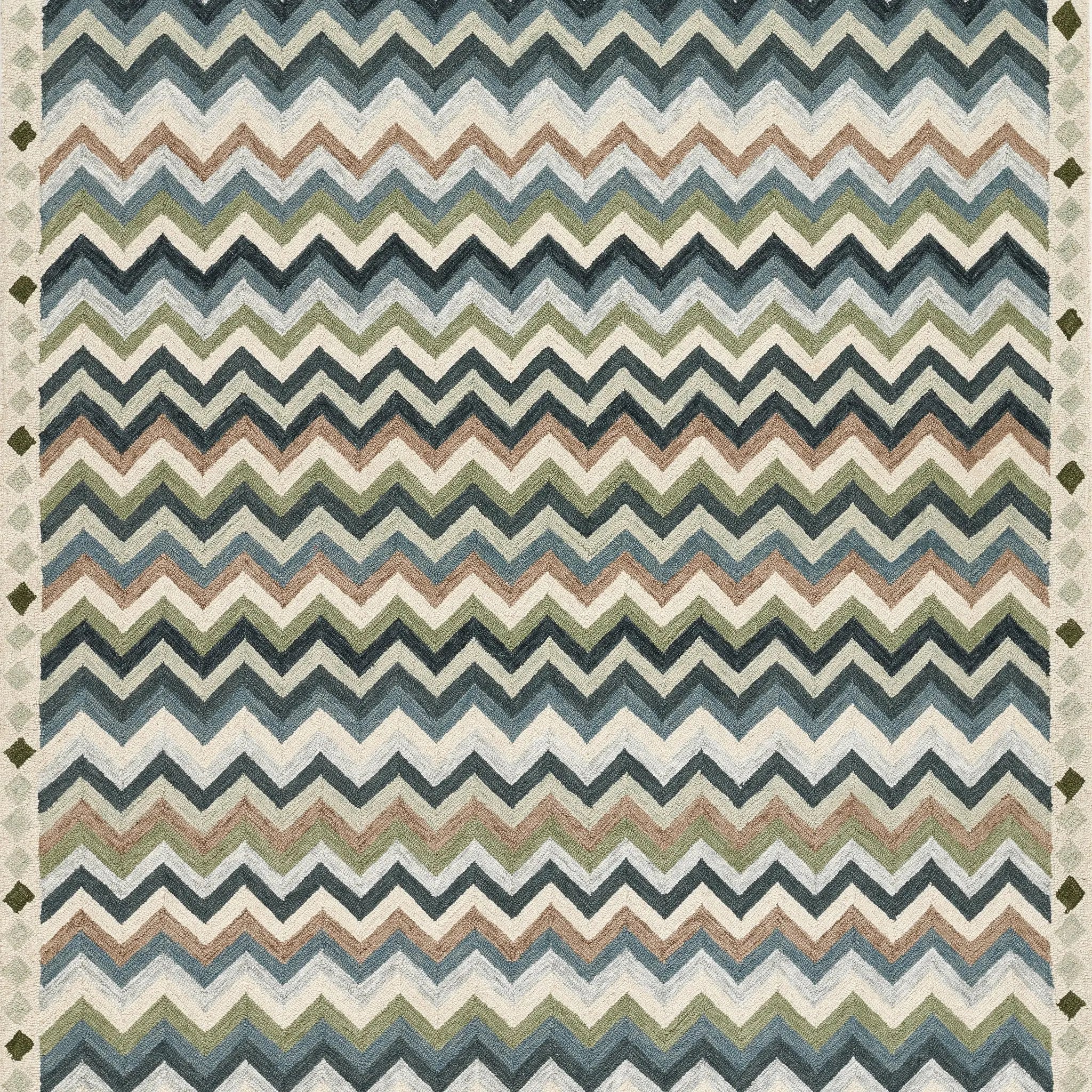 Erin Gates by Momeni Abbot ABB-1 blue area rug featuring a multi-color chevron pattern in wool with a diamond border.