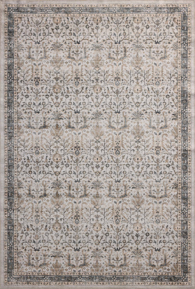 A power-loomed polyester area rug in refined ivory and grounding stone tones with traditional and distressed motifs, the Anniston ANS-01 Ivory / Stone Area Rug grounds your room beautifully