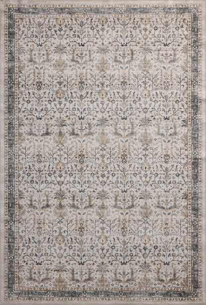 A power-loomed polyester area rug in refined ivory and grounding stone tones with traditional and distressed motifs, the Anniston ANS-01 Ivory / Stone Area Rug grounds your room beautifully
