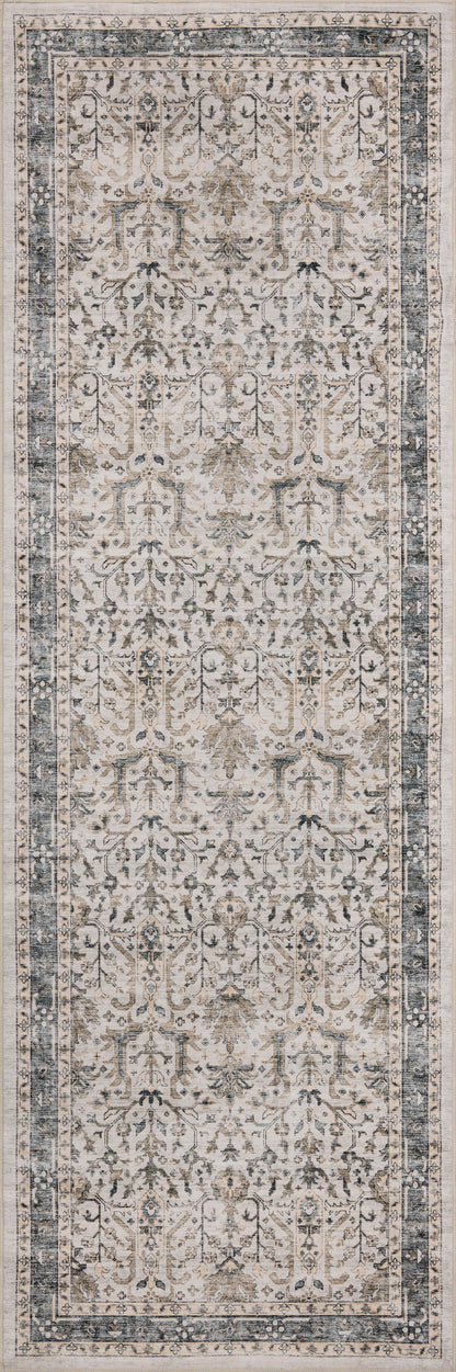 A power-loomed polyester area rug in refined ivory and grounding stone tones with traditional and distressed motifs, the Anniston ANS-01 Ivory / Stone Area Rug grounds your room beautifully