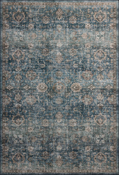 The Anniston ANS-02 Lagoon / Natural Area Rug is a power-loomed polyester area rug that radiates tranquil lagoon and warm natural charm and traditional and distressed elegance