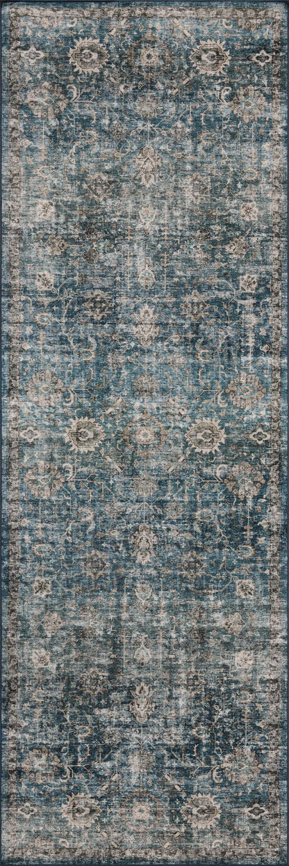 The Anniston ANS-02 Lagoon / Natural Area Rug is a power-loomed polyester area rug that radiates tranquil lagoon and warm natural charm and traditional and distressed elegance