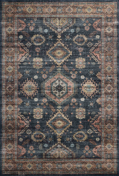 Layered in casual denim and glowing sunset hues with traditional and distressed patterns, the Anniston ANS-03 Denim / Sunset Area Rug is a power-loomed polyester area rug perfect for any setting
