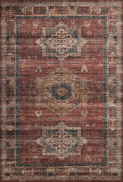 The Anniston ANS-04 Spice / Multi Area Rug showcases spirited spice and vibrant multi-toned tones in a power-loomed polyester area rug with traditional and distressed style
