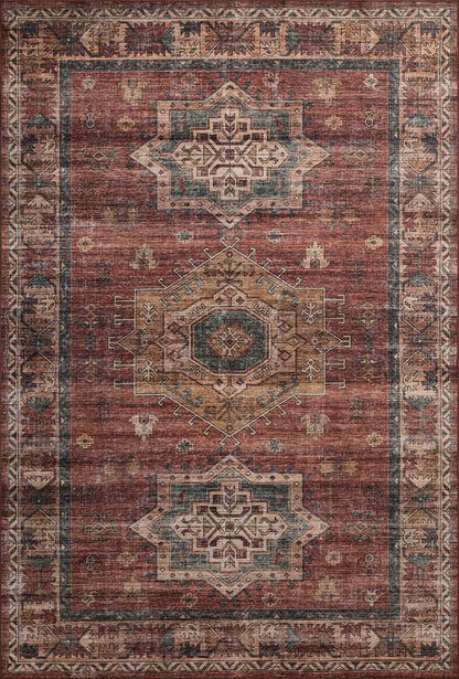 The Anniston ANS-04 Spice / Multi Area Rug showcases spirited spice and vibrant multi-toned tones in a power-loomed polyester area rug with traditional and distressed style