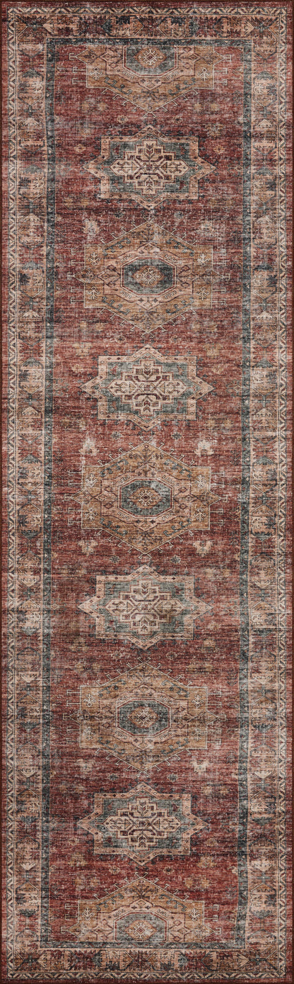 The Anniston ANS-04 Spice / Multi Area Rug showcases spirited spice and vibrant multi-toned tones in a power-loomed polyester area rug with traditional and distressed style