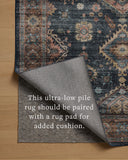 Layered in casual denim and glowing sunset hues with traditional and distressed patterns, the Anniston ANS-03 Denim / Sunset Area Rug is a power-loomed polyester area rug perfect for any setting