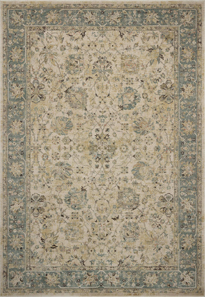 The Briar BRR-05 Ant. Ivory / Blue Area Rug is a power-loomed polyester area rug that radiates ant. ivory and calming blue charm and contemporary and traditional elegance