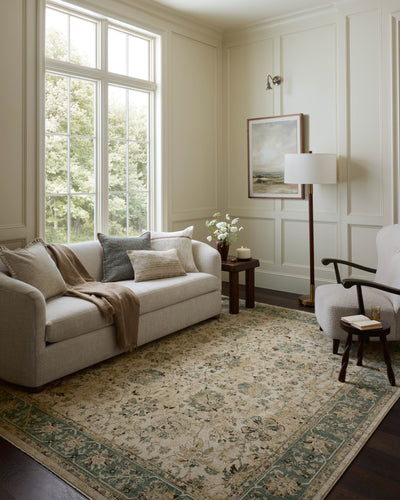 The Briar BRR-05 Ant. Ivory / Blue Area Rug is a power-loomed polyester area rug that radiates ant. ivory and calming blue charm and contemporary and traditional elegance