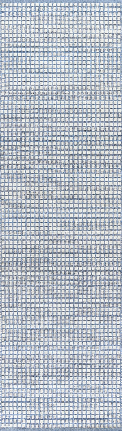 Caicos CAI-1 Blue Area Rug, sustainable PET fiber, geometric flatwoven indoor-outdoor rug