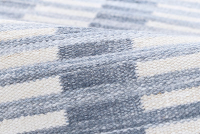 Caicos CAI-2 Blue Area Rug, handwoven sustainable PET with coastal geometric design