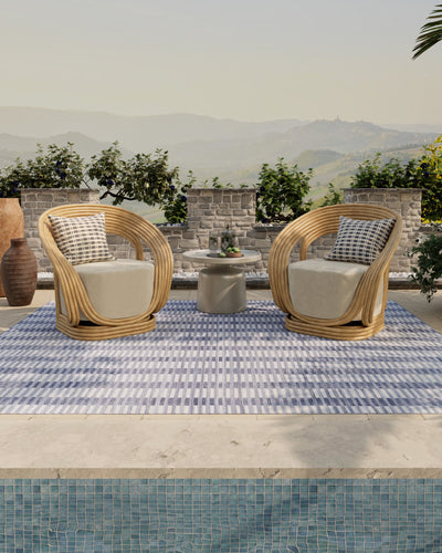 Caicos CAI-2 Blue Area Rug, handwoven sustainable PET with coastal geometric design