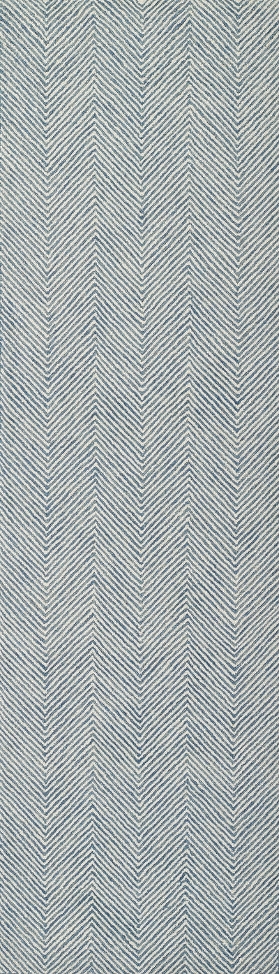 Charles CHR-1 Blue Area Rug featuring a blue and white hand-tufted wool herringbone pattern.