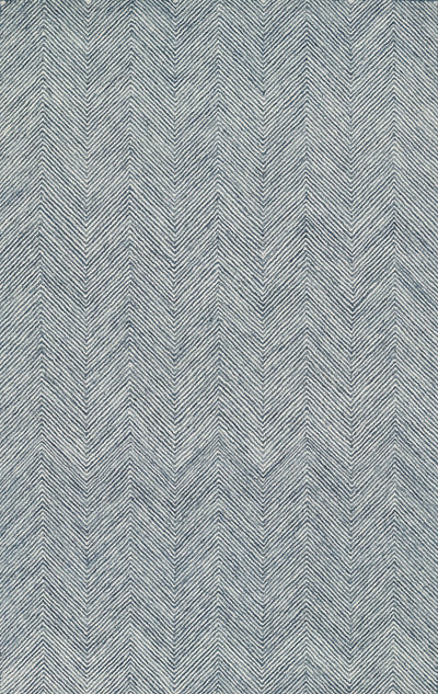 Charles CHR-1 Denim Area Rug featuring a blue and white wool herringbone zig zag pattern.