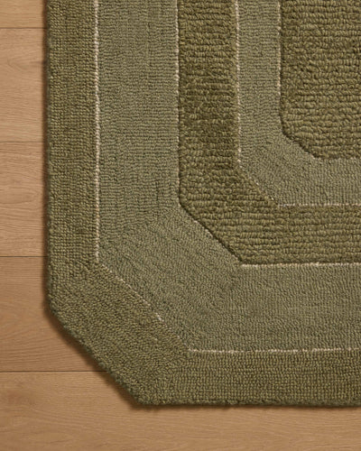 The Clayton CLN-01 Olive Area Rug is a hand-tufted wool area rug that radiates earthy olive charm and traditional elegance