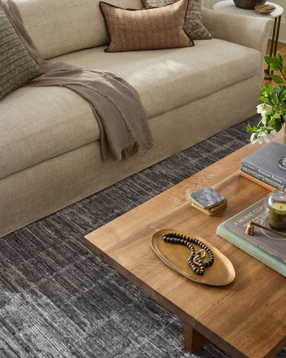 Expertly crafted as a hand-loomed bamboo and wool area rug with ribbed and graphic artistry, the Daniel DAN-01 Slate Area Rug captures cool slate tones beautifully