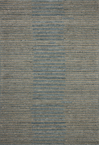 A hand-tufted wool area rug featuring graphic and high-low textured design and cool slate and warm natural tones, the Elias ELA-03 Slate / Natural Area Rug adds character to any room