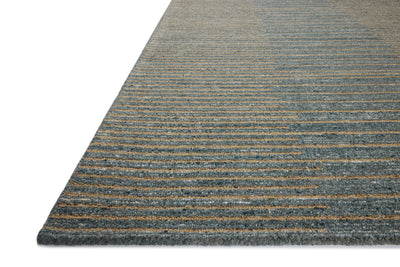A hand-tufted wool area rug featuring graphic and high-low textured design and cool slate and warm natural tones, the Elias ELA-03 Slate / Natural Area Rug adds character to any room