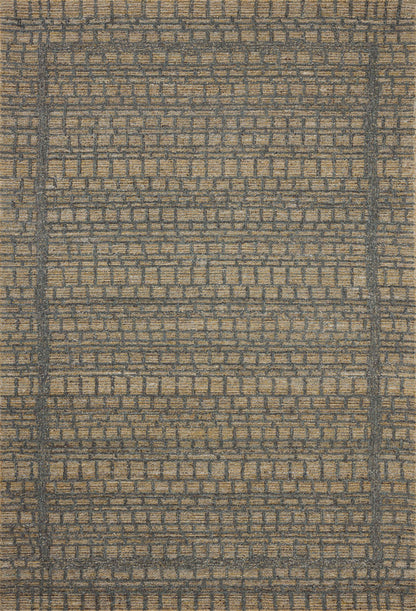 The Elias ELA-05 Wheat / Charcoal Area Rug offers golden wheat and deep charcoal sophistication and graphic and high-low textured charm in a hand-tufted wool area rug