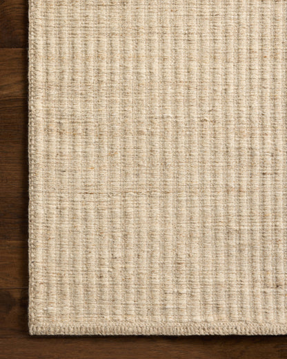 The Elma ELM-01 Bone Area Rug blends bone tones and striped motifs into a hand-woven wool and cotton area rug with timeless appeal