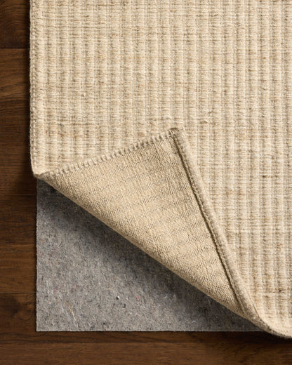 The Elma ELM-01 Bone Area Rug blends bone tones and striped motifs into a hand-woven wool and cotton area rug with timeless appeal