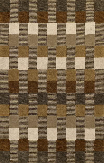 Momeni Fletcher FLT‑1 brown area rug with Bauhaus‑inspired checkerboard pattern, handcrafted 100% wool.