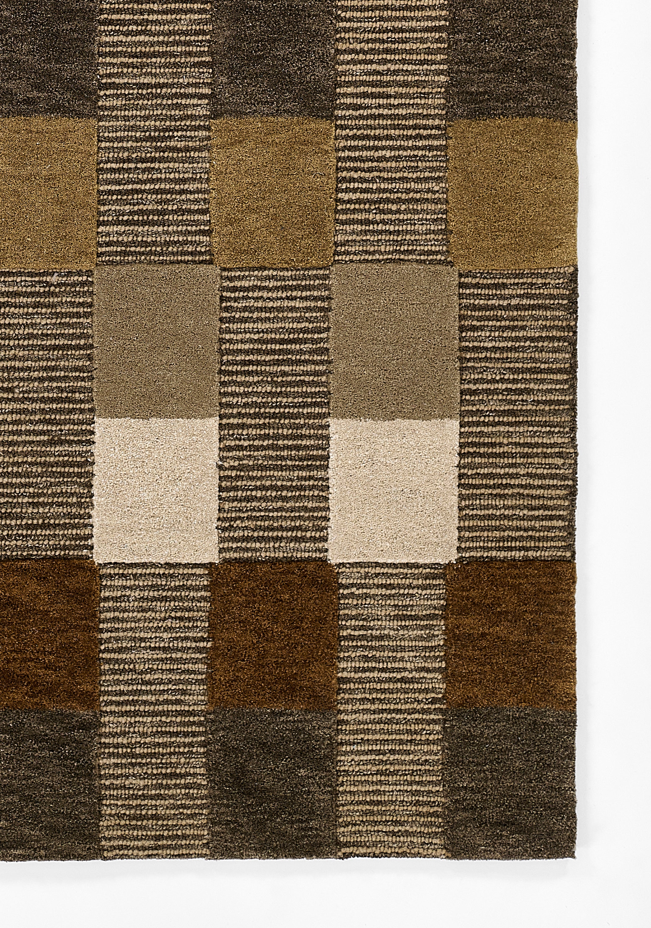 Momeni Fletcher FLT‑1 brown area rug with Bauhaus‑inspired checkerboard pattern, handcrafted 100% wool.